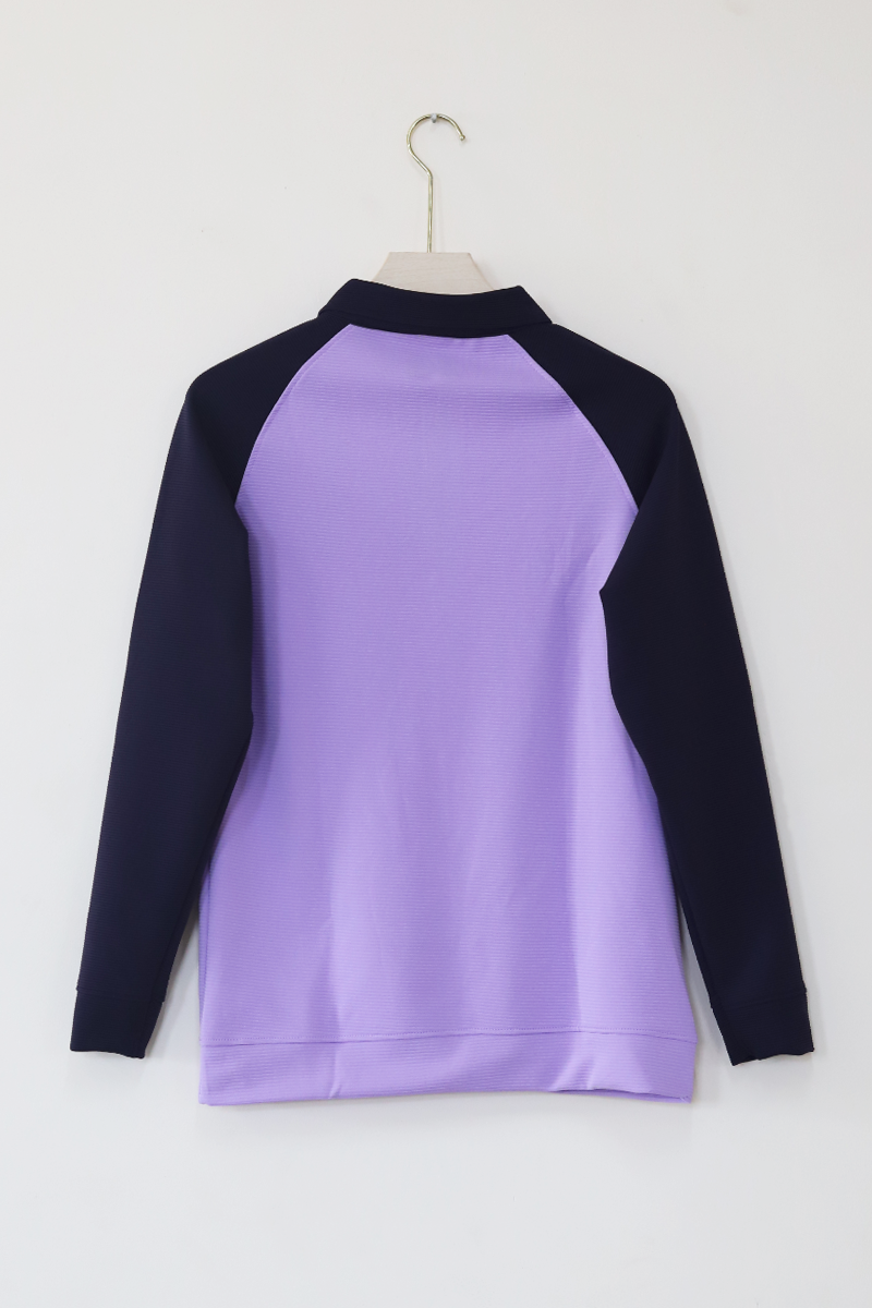 Collar Raglan Full Sleeve T-Shirt(purple With navy blue)